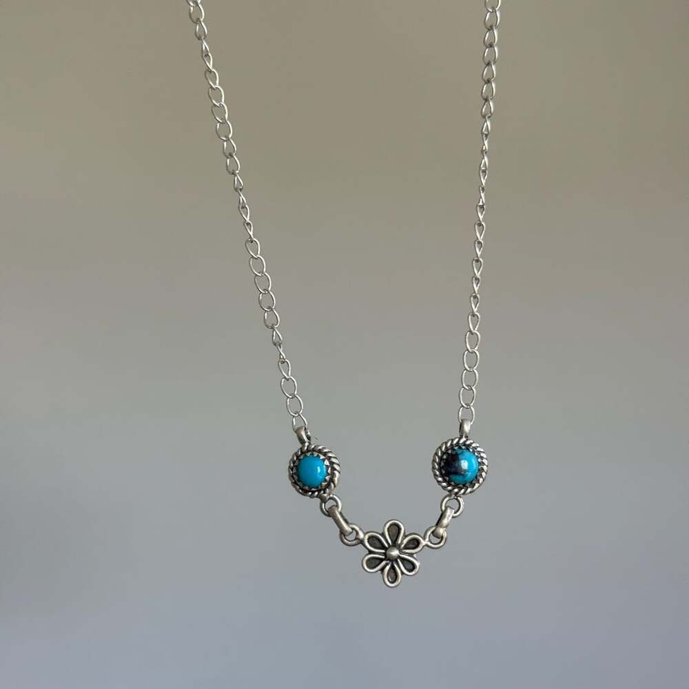 Kingman Turquoise Floral Silver Necklace